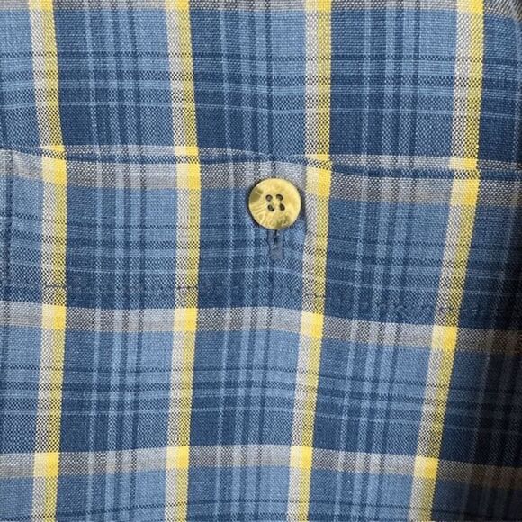 IZOD Button Front Men's Shirt Cotton Blue Gold Yellow Plaid Size XL - Picture 2 of 8